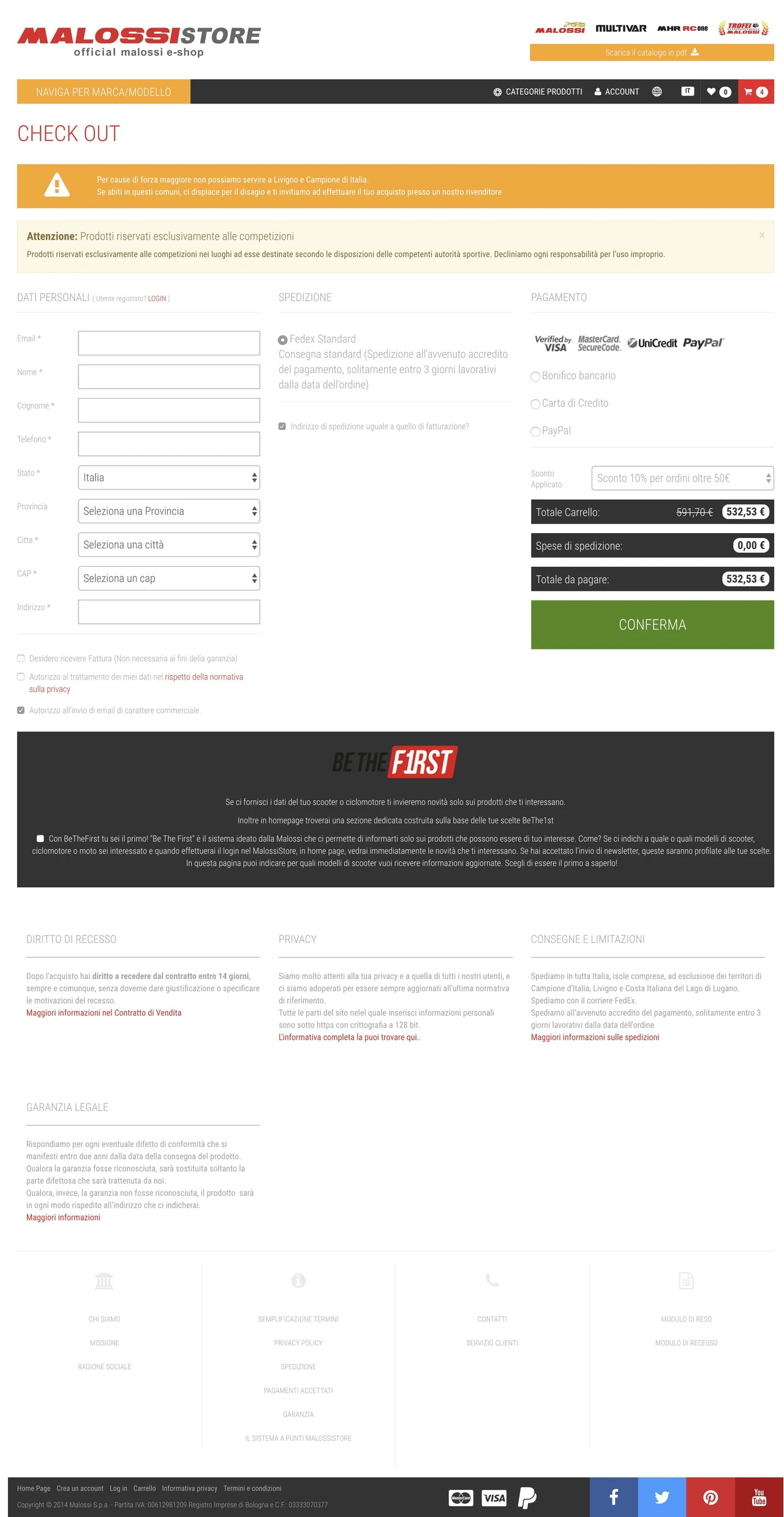 Malossi Store - Checkout