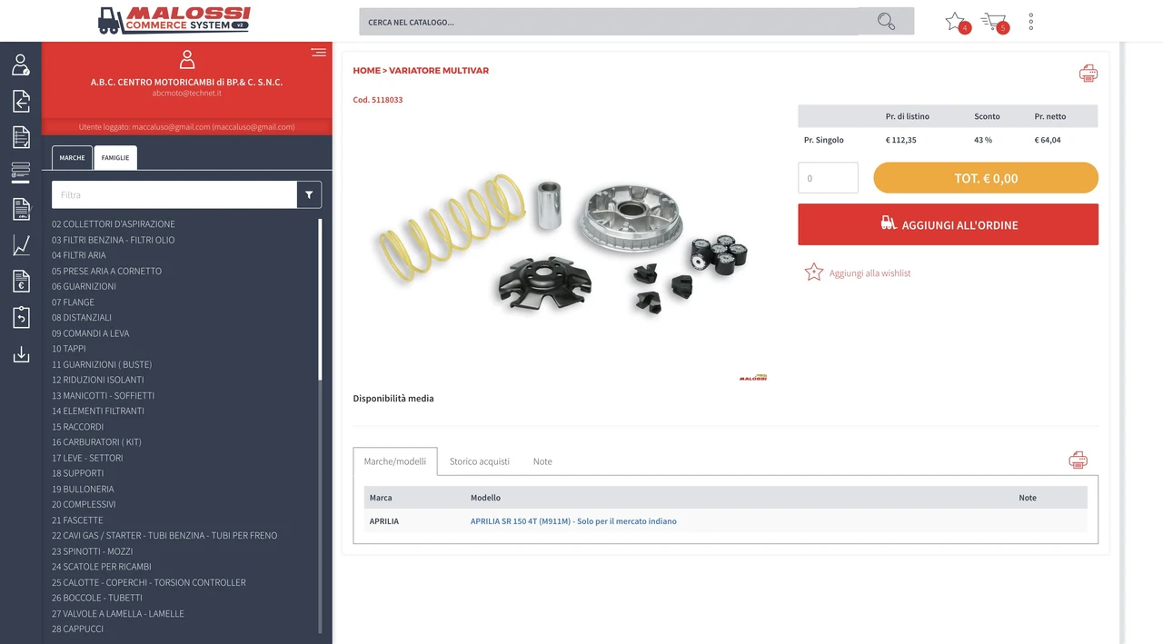 Malossi Commerce System - Product index
