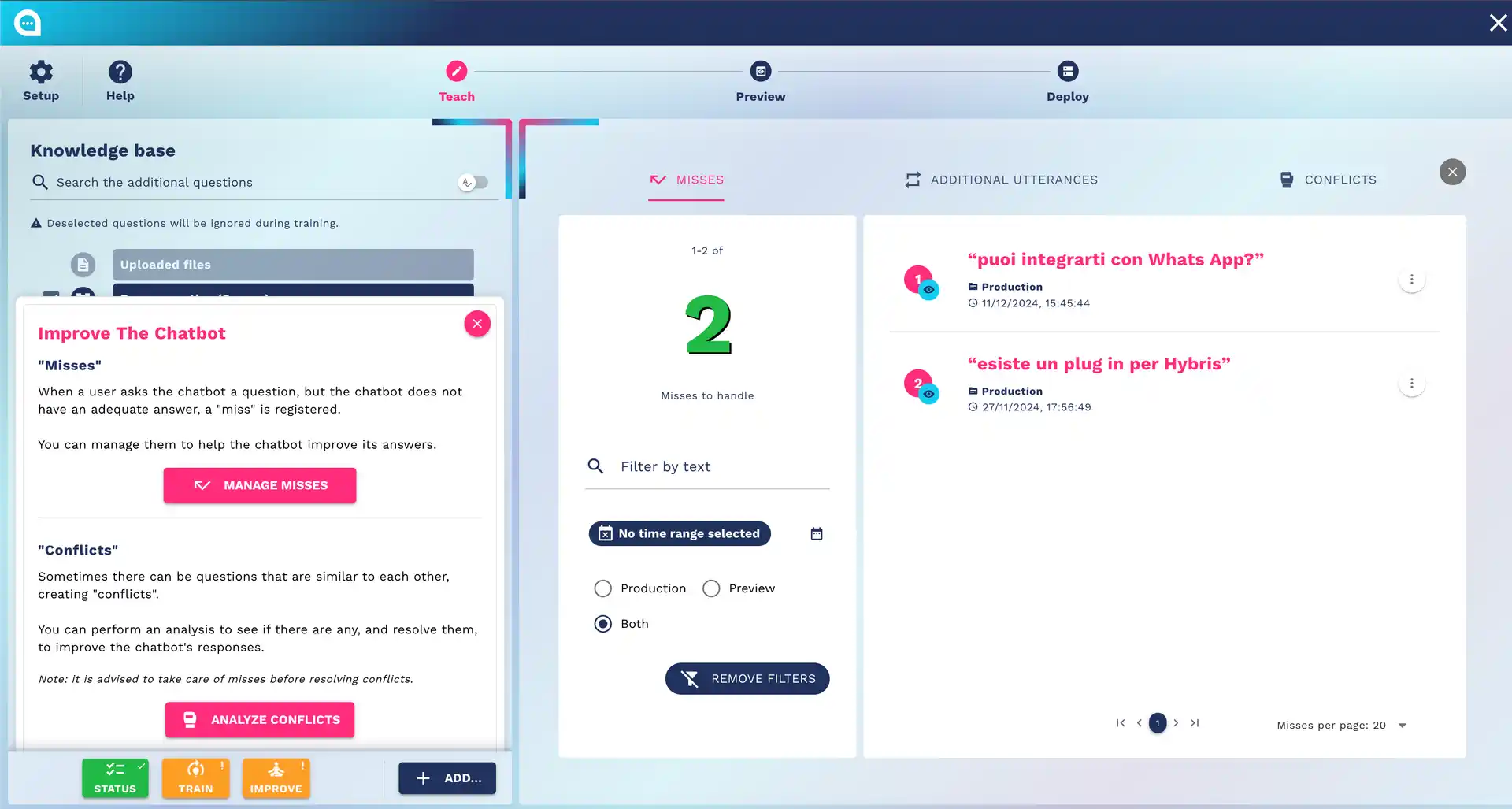 Crafter.ai - Knowledge base: Misses & conflicts