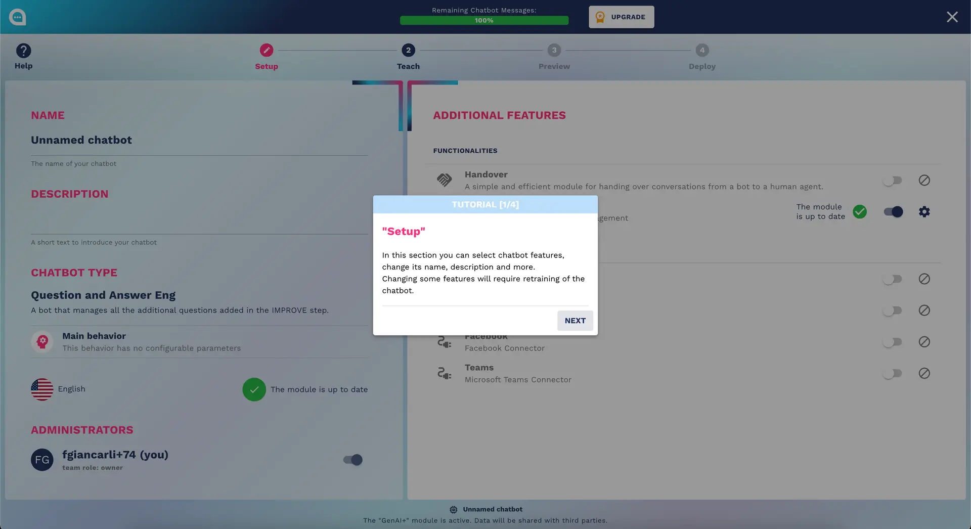 Crafter.ai - Chatbot setup